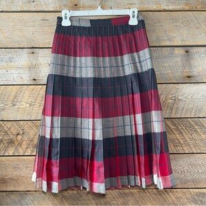 Vtg Charlotte Ford Sz 10 Pleated Skirt Plaid Wool Reversible Midi Academia